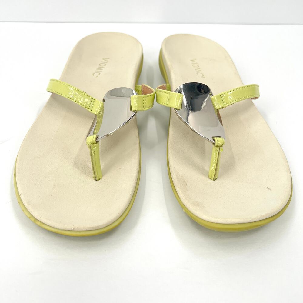 VIONIC Raysa Sandals Womens 7 Green Leather Thong Toe Post Supportive Comfort - Picture 6 of 13